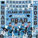 Graduation Decorations Class of 2026 Set - Sky Blue Themed Congrats Grad Banner & Backdrop, Hanging Swirls, Porch Sign, Balloons, Foil Number 2026 for High School & College Celebrations