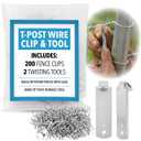 [202 Pieces] T Post Fence Clips & Wire Twister Tool for Building or Repairing Fences  200 Post Fasteners & 2 Extra Thick Clip Bender Tools