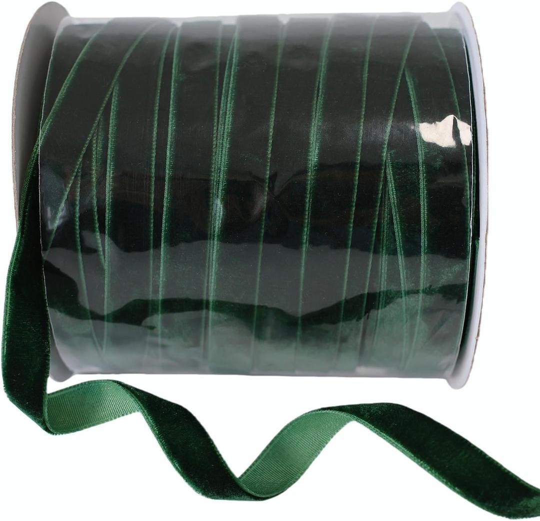Vintage Forest Green Velvet Ribbon 3/8 Inch Wide 50 Yards for Christmas Tree Gift Wrapping Flower Bouquet Home Decoration DIY Projects