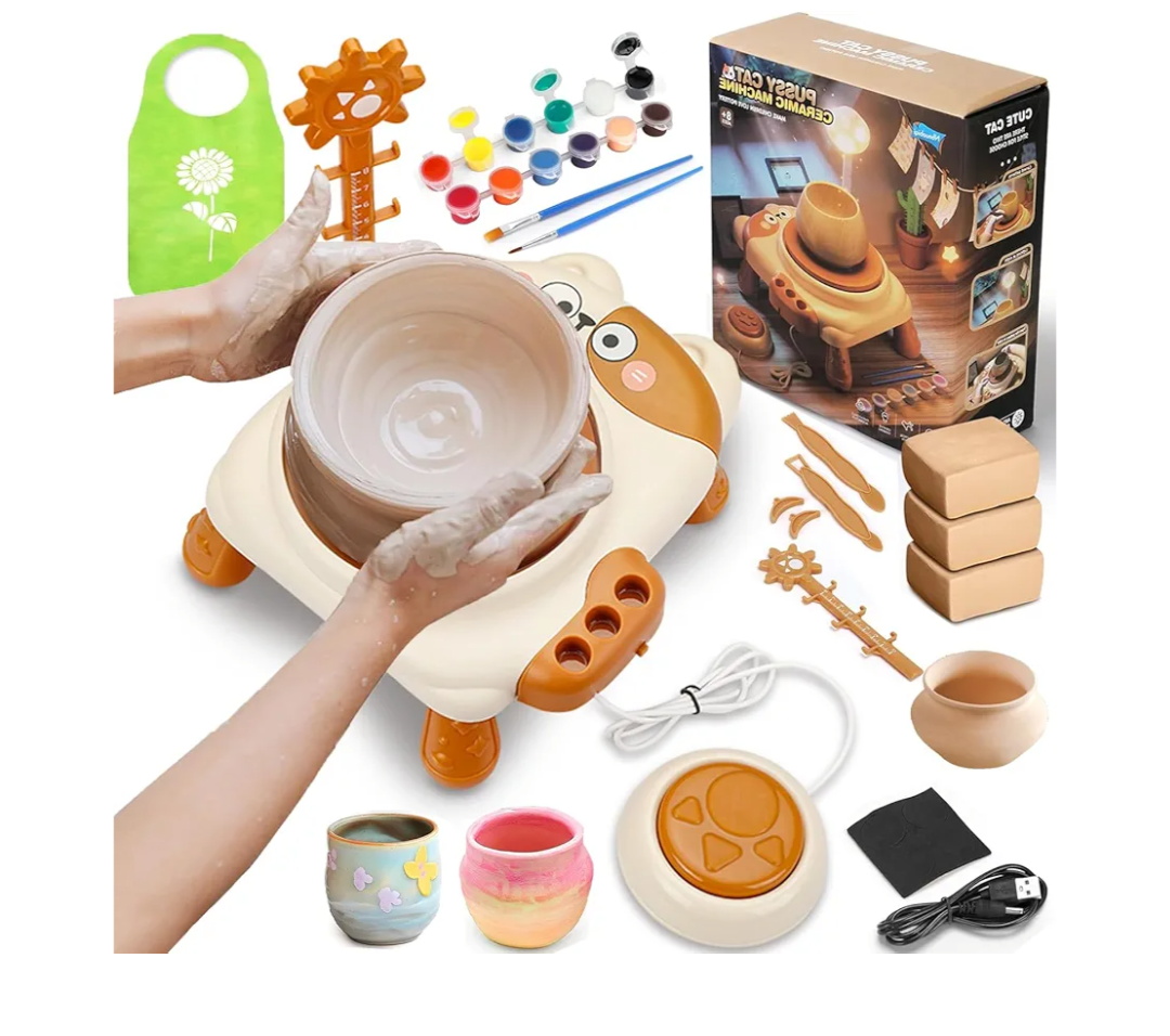 Pottery Wheel for Kids-Clay Sculpting Tools & Painting Kit, DIY Kits Clay Maker for Beginners with 3 Packs Modeling Clays, Art&Crafts Kits for Kids Ages 8-12 Pink and White