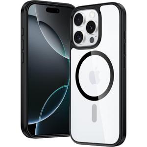 FNTCASE for iPhone 16 Pro-Max Case: Magnetic Military Grade Drop Protection Anti Yellowing Cell Phone Cover - Rugged Shockproof Protective Bumper Transparent Cases (Black)