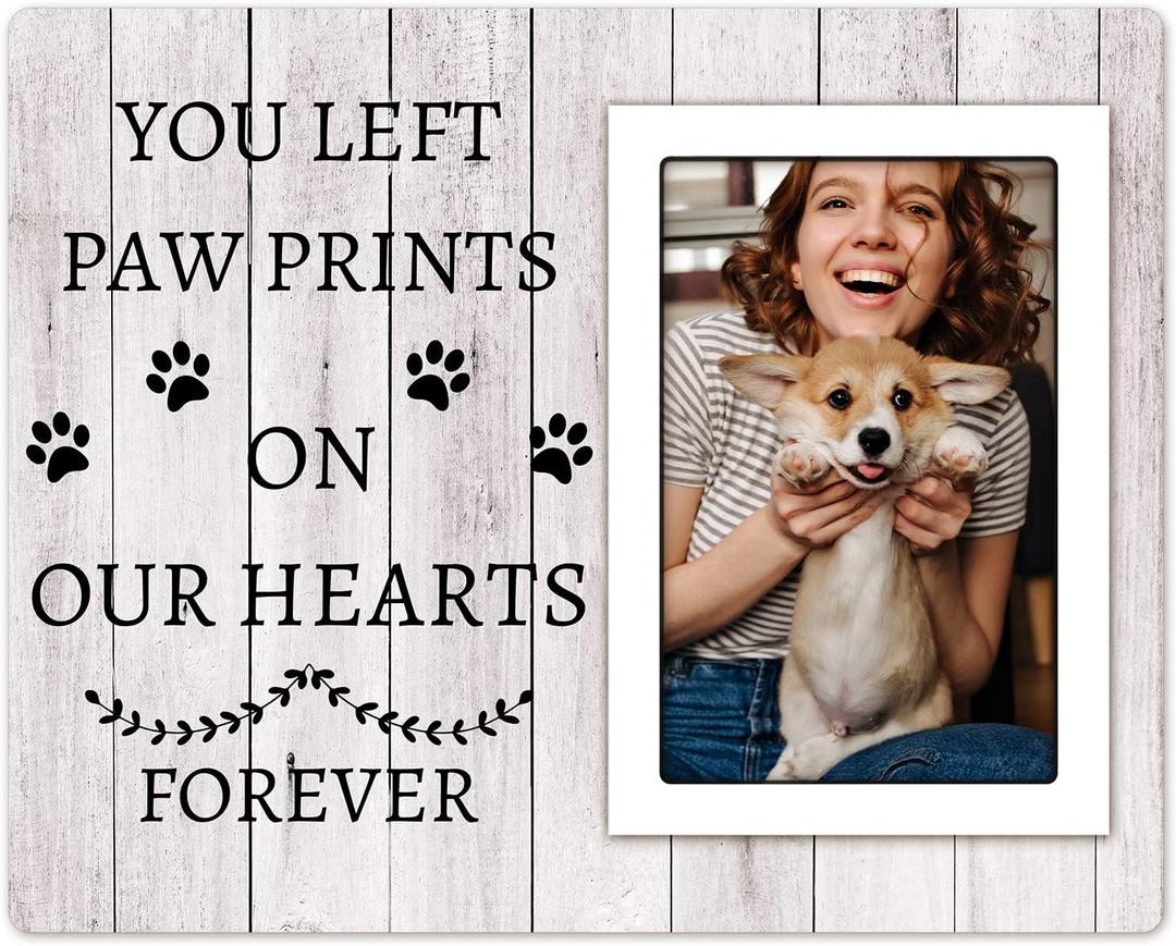 Dog Memorial Picture Frame - Pet Memorial Gifts For Loss Of Dog Sympathy Gift, Remembrance Gift - 4x6 Picture Frame With Paw Prints