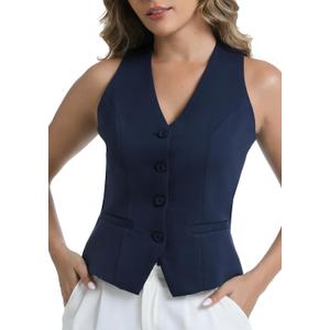 V VOCNI Vest Tops for Women V-Neck Sleeveless Button Down Trendy Vest Waistcoat Dressy Casual Top (X-Large)