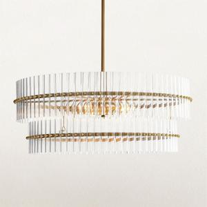 Crystal Fluted Glow Chandelier, Finial Details, Craftsmanship, Fluted Modern Design,Bronze-Finished Iron Finials, Light Fixtures for Dining Room,Not Includes Bulb,34" l x 34" w x 10" h