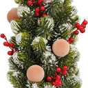 Small Christmas Tree with Red Berries Balls in Brown Pot, 17.7 inch Snow Frosted Artificial Mini Christmas Tree, Flocked Christmas Artificial Pine Tree in Tin Planter Christmas Decor