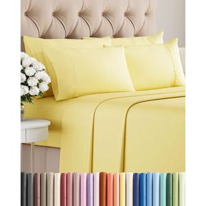 Queen 6 Piece Sheet Set - Comfy, Breathable & Cooling - Hotel Luxury Bedding for Women, Men, Kids, Teens and Children - 1 Flat & 1 Fitted Sheet & 4 Pillowcases w/ Deep Pockets - Wrinkle Free - Yellow