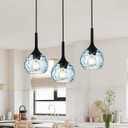 3 Pack Fixture Replacement Globe Shade, 6 Inch Diameter, E26 Base Blue Hammered Glass, Glass Globe Lampshade Cover for Pendant Chandelier Vanity Light No Hardware