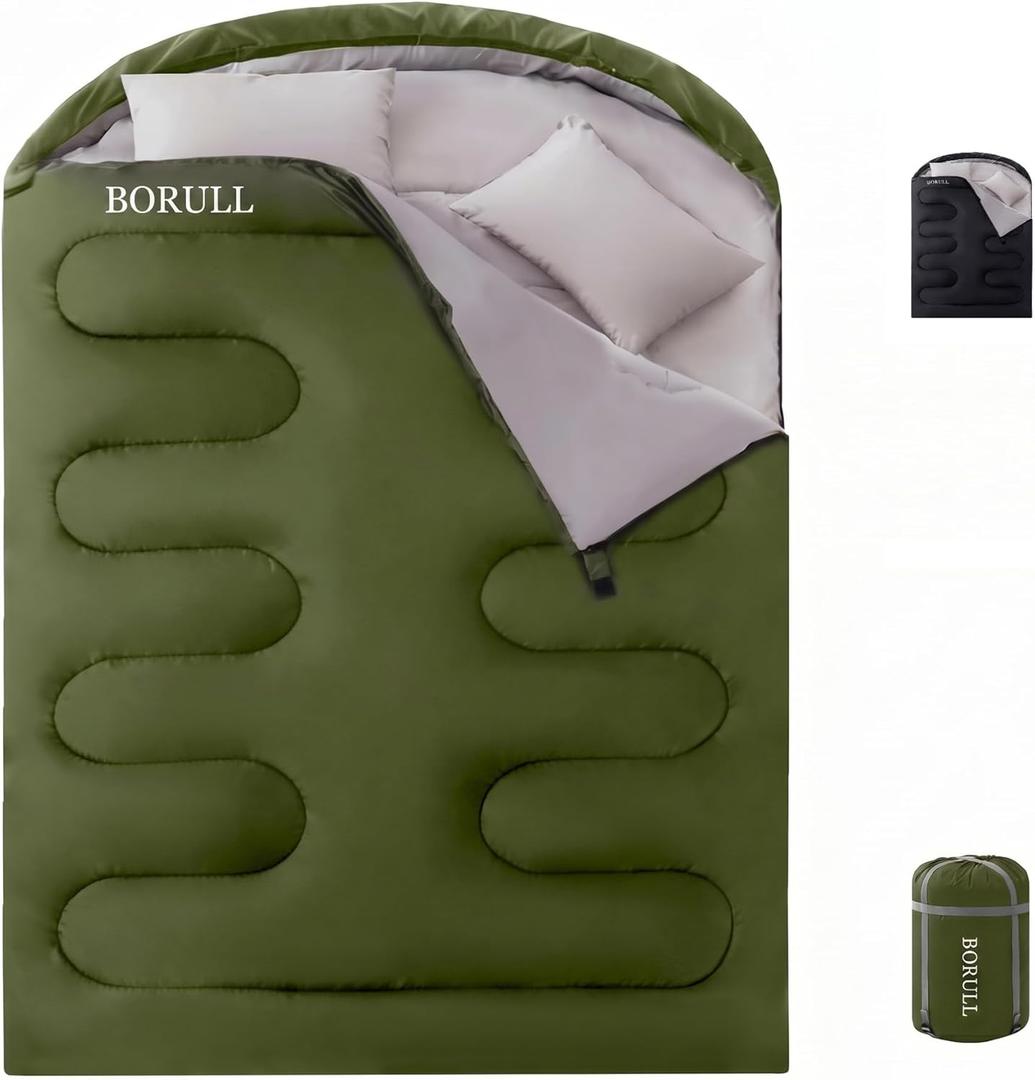 Double Sleeping Bag for Adults Queen Size XL,2 Person Oversized Sleeping Bags with 2 Pillows Waterproof for 3-4 Season Camping Backpacking Hiking Cold Warm Weather Indoor Outdoor, Double 92"x63"40F-65F