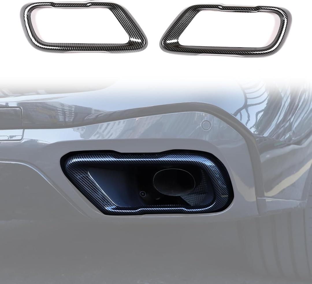 Car Exhaust Muffler Tail Pipe Trim Cover Compatible with BMW X5 G05 X6 G06 X7 G07 2019-2025, Rear Exhaust Tip Outlet Muffler Tube Cover Decoration Tail Throat Decoration (Style B-Carbon Fiber)