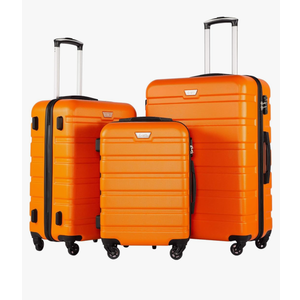 Coolife Luggage 3 Piece Set Suitcase Spinner Hardshell Lightweight TSA Lock (orange)