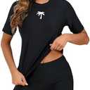 Halcurt Women's Built in Bra Rash Guard UPF 50 Two Piece Swimsuit Shirt and Board Shorts, L