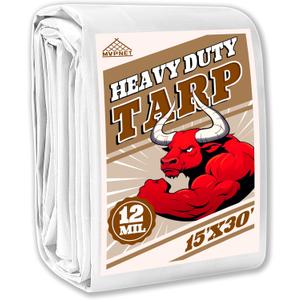Tarp 15x30 ft Heavy Duty 12mil 100% Waterproof High Durability Multipurpose,Uv Resistant,White Tarp Suitable for Swimming Pools, Boats, Camping, Courtyards, Etc -by MVPNET