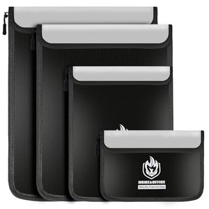 4 Pack Fireproof Document Bags, Waterproof Document Pouch Holder with Zipper, Fire Proof Money Bag for Cash, Fireproof Envelope Fire Safe Bag, Fire Resistant Storage for Legal/A4 Size (Black)
