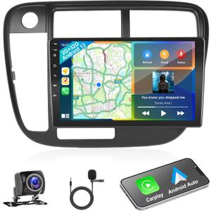 Podofo 2G+32G 2 Din Car Stereo for Honda Civic 1996-2001 with Wireless Carplay Android Auto,9 Inch Android 13 Car Radio Tourchscreen Support GPS/Mirror Link/SWC/FM&RDS Radio+AHD Backup Camera+Micphone