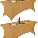 FORLIFE 2Pack Spandex Table Covers，Fitted Tablecloth for Rectangular Tables, Stretch Patio Table Covers, Universal Spandex Table Cover for Wedding, Banquet, Party (6ft, Gold)