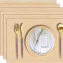 LANDVIEW Cloth Placemats Set of 6, Cotton Linen Blend Machine Washable Durable Linen Table Mats, Heat Resistant Placemats Wrinkle Free Place Mats for Dining Table, Easy to Clean (Beige, 6)