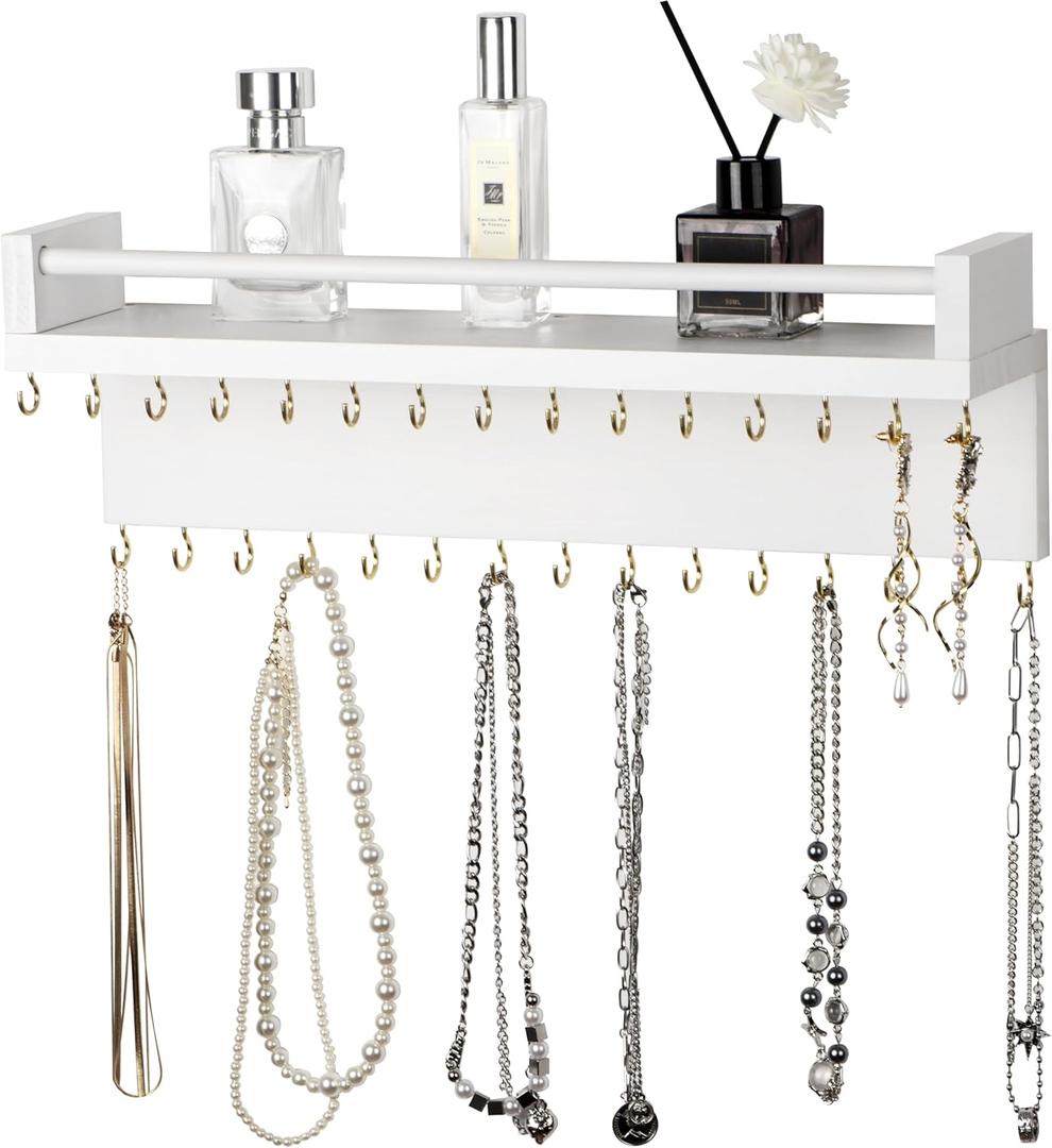 Zhithink Hanging Jewelry Organizer, Hanger with 30 Hooks,Wall Mounted for Necklace, Earrings and Rings(White)