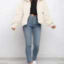 ZESICA Women's Winter Warm Long Sleeve Zip Up Drawstring Baggy Cropped Puffer Down Jacket Coat Outerwear (Beige, L)