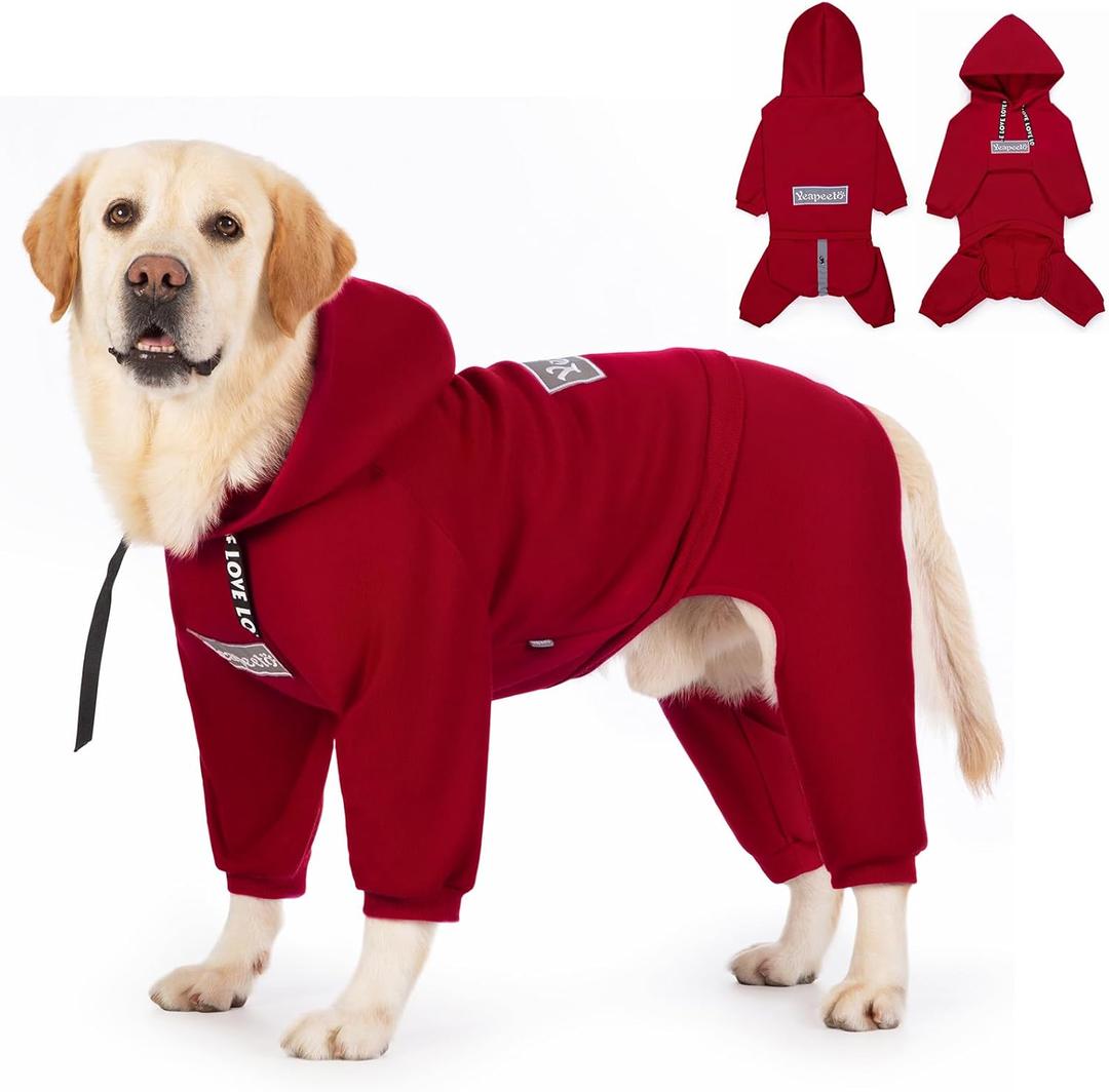 Dog Hoodies Winter Coat for  Dogs, Pullover 10 Legs Warm Coat Hooded Sweatshirt, Fleece Hoodie for Cold Weather (Red, 5X-Large) (5XL(Reference Weight 65-88 lbs))