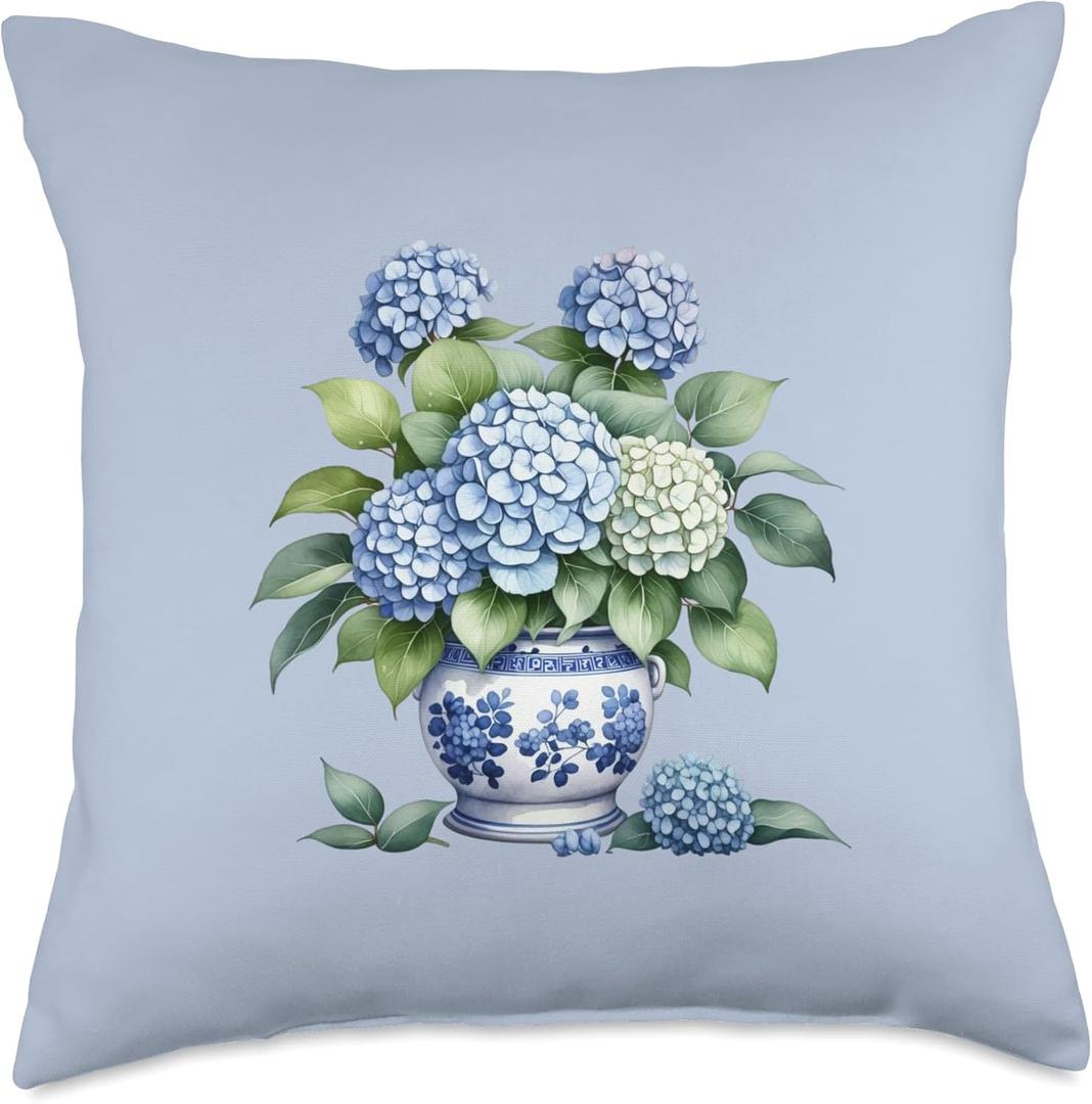 Chinoiserie Decor Style Vase Florals Cottagecore Millennial Throw Pillow (18x18)
