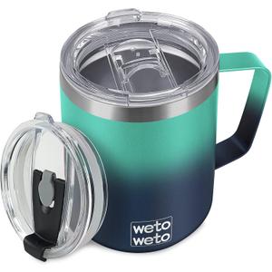 WETOWETO 14 oz Coffee Mug Set, Vacuum Insulated Camping Mug with Lid, Double Wall Stainless Steel Travel Tumbler, Coffee Cup Outdoor, Powder Coated Secret Ocean