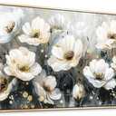 PHAOHUAXM Large Canvas Wall Decor For Living Room Wall Art For Bedroom Office Wall Decorations Print White Ink-Wash Flower-Shaped Wooden Frame Artwork Stretched and Frame Posters Home Decor 24"X48"