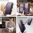 Defencase Compatible with iPhone 16 Pro Case Wallet with RFID Blocking Card Holder for Women Men, Soft PU Leather Magnetic Snap Flip Zipper Strap Wallet Phone Case Fit for iPhone 16 Pro 6.3", Purple | RFID Blocking, Card Holder, for Women Men, Soft PU Leather, Magnetic Snap, Flip