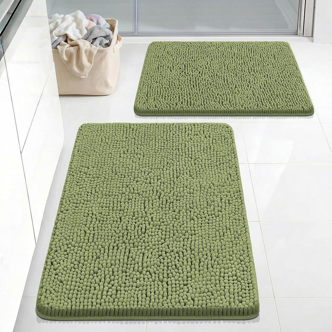 Bcoimo Bath Rugs Mat Set,2 Piece Non Slip Chenille Sage Bathroom Mat Sets | Extra Soft Bathroom Rug set;Non Slip with Rubber Backing Microfiber Mat;High Absorbent And Quick Drying mats;Machine Washable