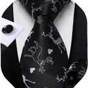DiBanGu Mens Festival Christmas Tie and Pocket Square Set with Funny Xmas Pattern for Prom Party (Black White)