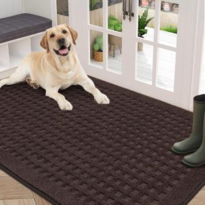 BEQHAUSE Door Mats Indoor Entrance 36"x60", Non-Slip Entryway Rugs Absorbent Washable, Low Profile Waffle Floor Mats for House, Dirt Trapper Doormat Inside Welcome Mat for Dog Mud Paws, Dark Brown