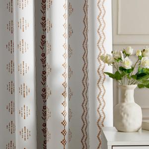 NICETOWN 100% Blackout Boho Curtains for Bedroom 2 Panels, W52 x L84 in, Autumnal Rustic Floral Terracotta Zigzag Patterned Thermal Insulated Drapes for Farmhouse, Bohemian Full Light Blocking Shades