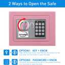 TENAMIC Safe Box 0.23 Cubic Feet Electronic Digital Security Box, Keypad Lock Box Cabinet Safes, Solid Alloy Steel Office Hotel Home Safe, Pink