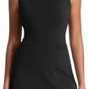 NIASHOT Athletic Dress for Women Mini Crew Neck Sleeveless Built in Shorts with Pockets Tennis Golf Dress (Black, M)
