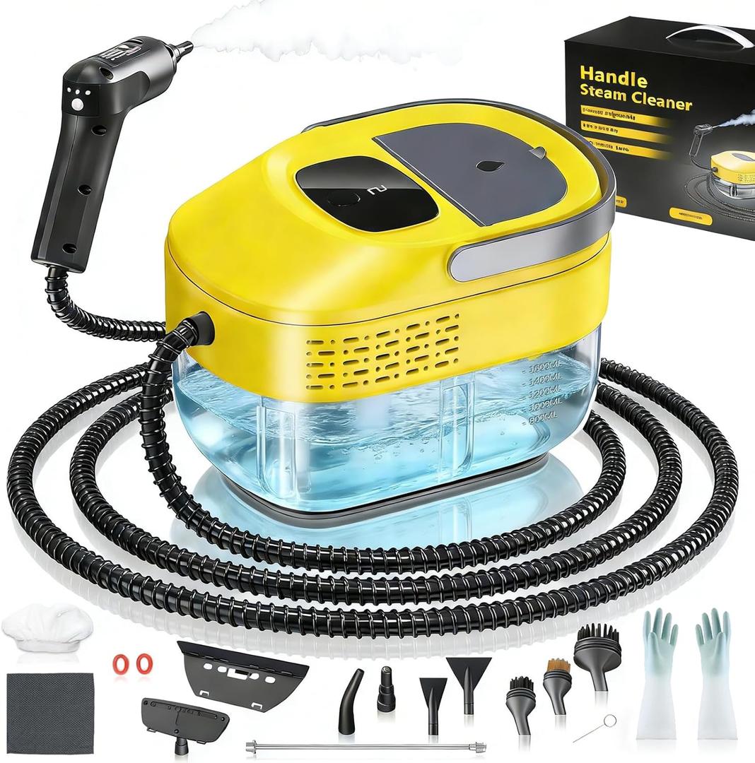 2026 New 3 Level Adjustable Pressurized Handheld Steam Cleaner for Home, 10s Heat-Up Handheld Steamer for Cleaning, 1.6 Qt Tank Portable Steam Cleaner Handheld for Car 1 PCS Yellow