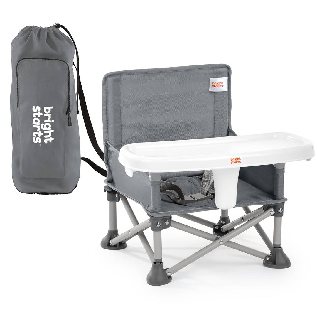 Bright Starts Pop 'N Sit Portable Booster, Indoor/Outdoor Use, Floor Seat with Feeding Tray, Grey, 6 Mos - 3 Yrs (Gray 2)