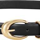 LEACOOLKEY Women's Leather Belt for Jeans Dress Pants Fashion Ladies Leather Belt with Gold Buckle