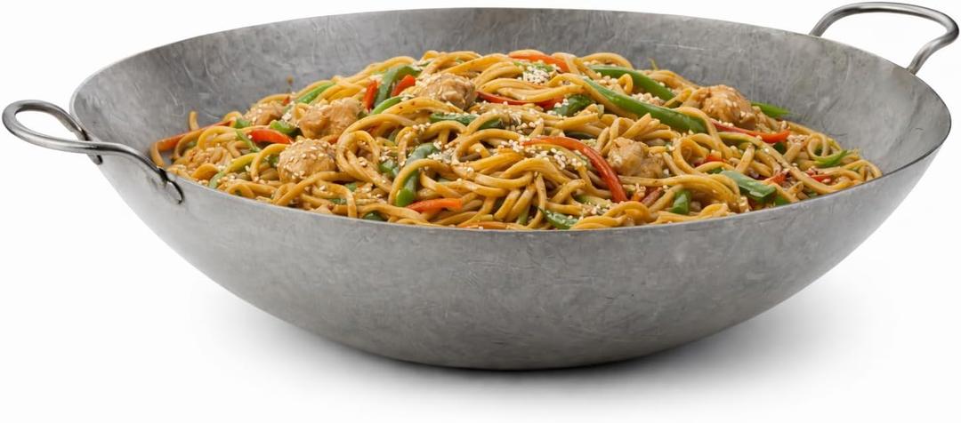 24 Inch Steel Wok-Cantonese Style-Ideal for Stir Fry, Asian Cooking-Heavy Duty-Hand Hammered (Round Bottom)