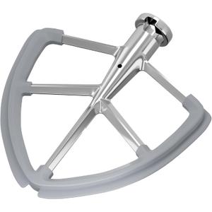 6QT Stainless Steel Flex Edge Beater for KitchenAid Mixer Professional 6 Quart Paddle Attachment Compatible with Kitchen Aid Accessories KD2661X, KP2671X with Silicone Edges Scraper