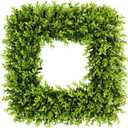 24 Inch Large Square Boxwood Wreath Spring Summer Artificial Green Wreaths for Front Door Farmhous Wedding Window Hanging Wall All Year Round Indoor & Outdoor St Patrick's Day Decor