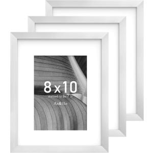An&He 8x10 Picture Frame, Silver Photo Frame for Tabletop and Wall Display, Minimalist Design, Set of 3