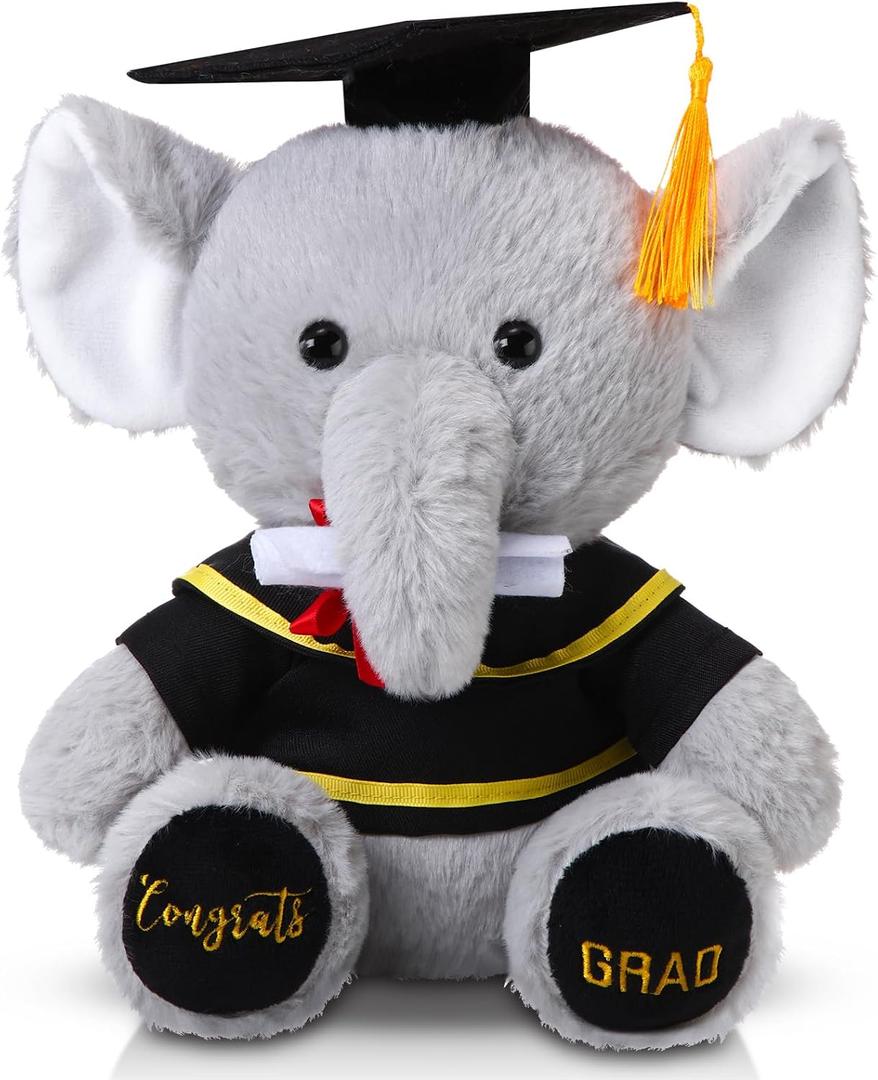 Chalyna 10 Inch 2026 Graduation Elephant Stuffed Animal Plush with Diploma Tassel Graduation Hat Embroidered Blessings Preschool Kindergarten Gift for Student, Kids, Friends, Relatives