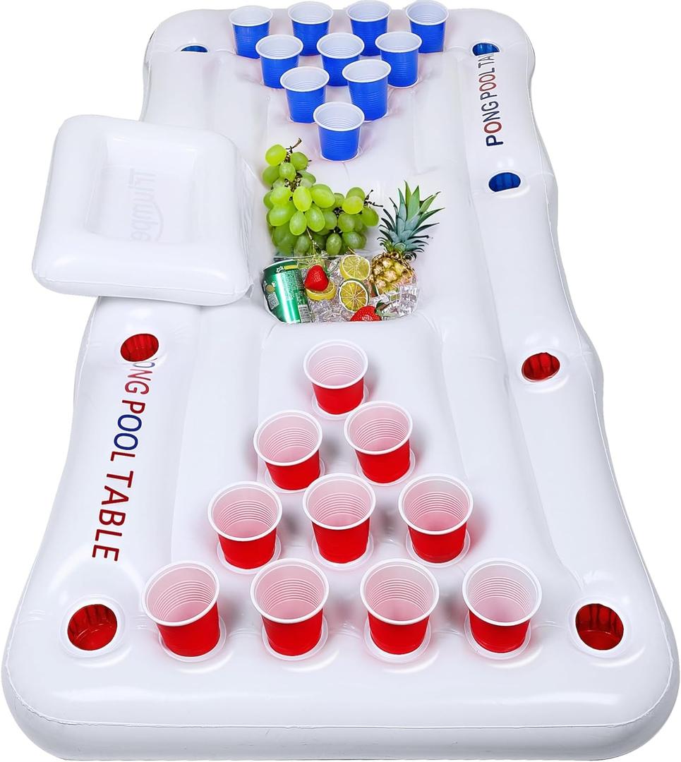 Triumpeek Inflatable Pool Game Table Float, 6FT Blow Up Floating Pool Game Raft Lounge, Fun Pool Party Game Table for Adults, Cups & Balls NOT Included