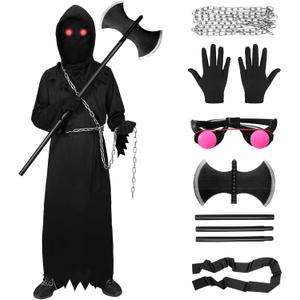 Alaiyaky Grim Reaper Costume for Adult Halloween Scary Grim Reaper Costume (155, Black)
