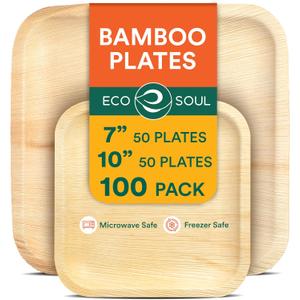 ECO SOUL 7 & 10 Inch Disposable Bamboo Bundle Plates (100 Pack)