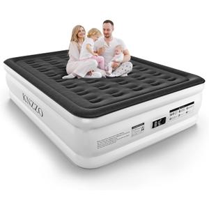 Queen Air Mattress with Built-in Pump, 18" Top Inflatable Mattress with Waterproof Flocking Fabric, Three-Minute Quick-Inflatable Bed. Portable Blow Up Mattress for Home, Outdoor and Guests (White)