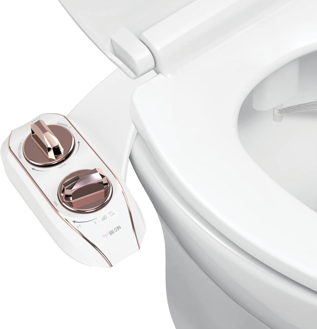 LUXE Bidet NEO 185 Plus - Patented Bidet Attachment for Toilet Seat, Innovative Hinges to Clean, Slide-in Easy Install, Advanced 360 Self-Clean, Dual Nozzles, Feminine & Rear Wash (Rose Gold)