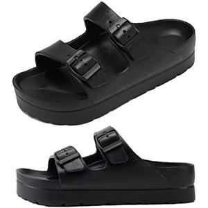 Womens Platform Sandals with Arch Support, Adjustable Buckle Beach Sandal Woman Comfort Lightweight Ultra Cushion EVA Slides Size 10