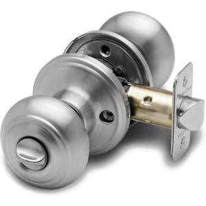 Copper Creek Colonial Privacy Interior Door Knob  ANSI Grade-3 Certified, Modern Heavy Duty Handle, Easy Install and Reversible for Bedroom, Bathroom and Closets  Satin Stainless (1 Pack)