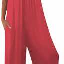 Womens Casual Sleeveless Strap Loose Adjustable Jumpsuits Stretchy Long Pants Romper with Pockets (Red, L)