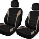 2PCS Car Front Seat Covers, Anti-Slip Breathable Auto Seat Protector Cover with Removable Headrest Cover, Comfortable Vehicle Seats Decoration Accessories for Cars, Trucks, SUVs(Beige)